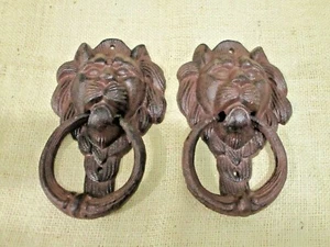 2 Cast Iron Antique Style Rustic LION HEAD Door Knocker Victorian Front Door - Picture 1 of 10