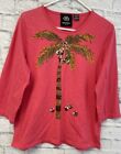 Michael Simon Event Womens Xl Top Shirt Palm Tree Embellished Art To Wear Sequin
