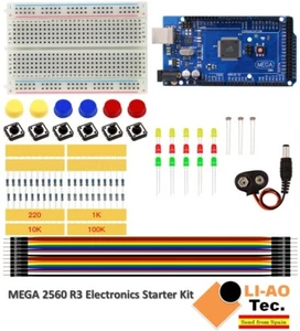 Starter Kit MEGA 2560 R3 MINI Breadboard LED Jumper Wire Button for Arduino - Imagen 1 de 8