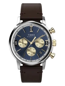 Timex TW2W60400 Men's Marlin Blue Dial Brown Leather Band Chronograph Watch - Picture 1 of 3