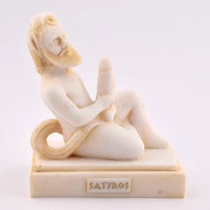Statue griechische Mythologie Satyr Alabaster Patina 4,4" -11 cm hat kleine Unvollkommenheiten - Bild 1 von 9