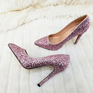 Zapatos de tacón alto Weeboo rosa plateado brillante de 4" punta puntiaguda bomba 6,5-11 - Imagen 1 de 9