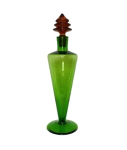 Art Deco 15” Tall Green Glass Decanter with Red Stopper 1920’s Rare - Picture 1 of 9