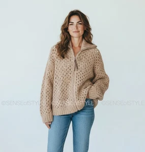 Brunello Cucinelli Cashmere Cardigan Women  Monili Trim Tan Beige size L - Picture 1 of 9