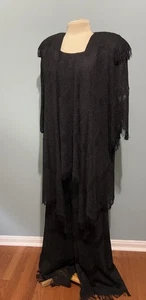 Vintage 80s Damianou Black Lace 3 Piece Set Pants Suit Tank Top Jacket Sz L - Picture 1 of 8