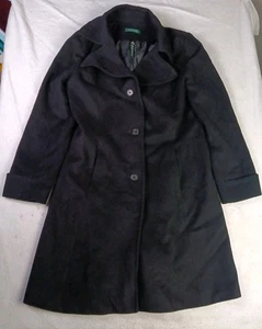 LRL Lauren Ralph Lauren soprabito donna 12 nero misto lana pea topcoat - Foto 1 di 12