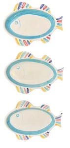 Caleca Fish Shaped Platters Whimsical 9+Inch Length Pastel Colors SetOf3 NOV25 - Picture 1 of 10