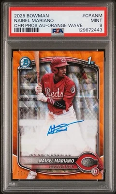 2025 Bowman Naibel Mariano Orange Wave Chrome Prospect 1st Auto PSA 9 #23/25 - Image 1 of 3