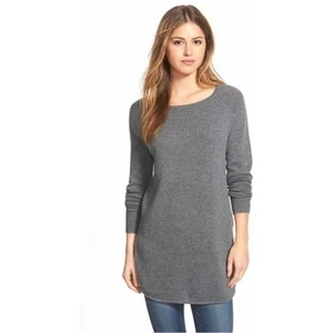 Halogen Kaschmirmischung grau U-Boot-Ausschnitt Tunika Pullover Größe M gebraucht, in einwandfreiem Zustand - Bild 1 von 9