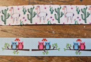 7/8 Zoll & 1 Zoll gemischt Eule & Lama Ripsband Posten Haarschleife Zubehör - 3+ Yards - Bild 1 von 3