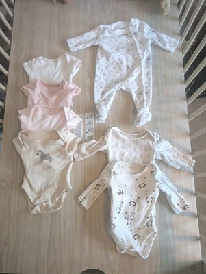Bundle Of First Size Newborn Short/Long Sleeve Vests & Sleepsuit H&M, F&F,George - Image 1 of 4
