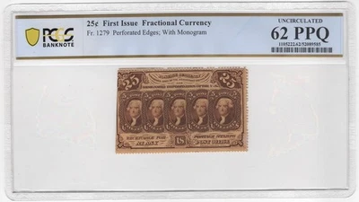 25c 1st Issue Fractional Fr#1279 CU-62 PPQ - Image 1 of 2