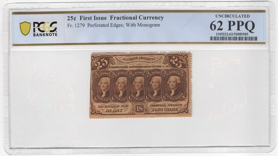 25c 1st Issue Fractional Fr#1279 CU-62 PPQ - Image 1 of 2