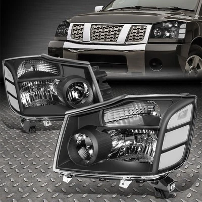 FOR 04-15 NISSAN TITAN ARMADA BLACK HOUSING CLEAR CORNER HEADLIGHT HEAD LAMPS - Image 1 of 4