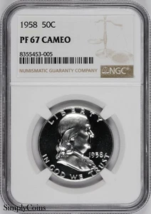 1958 Franklin Half Dollar NGC PF67 CAMEO PROOF PR67 CAM Silver - Picture 1 of 2