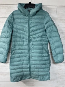 Lands End Womens Size L Down Jacket Knee length Teal Lightweight Packable - Picture 1 of 8