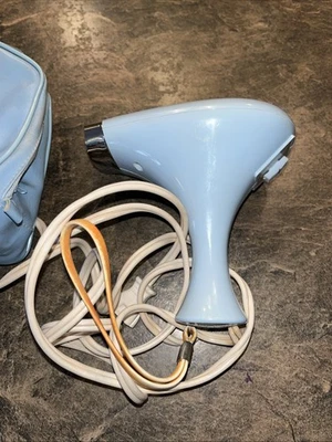 Mini secador de pelo portátil Presto vintage años 70 funcionando azul en polvo + estuche PP20C Foto 1 de 4