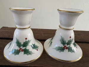 Vintage Paar Mikasa Bone China Stechpalme Weihnachten Kerzenständer Halter - Bild 1 von 6