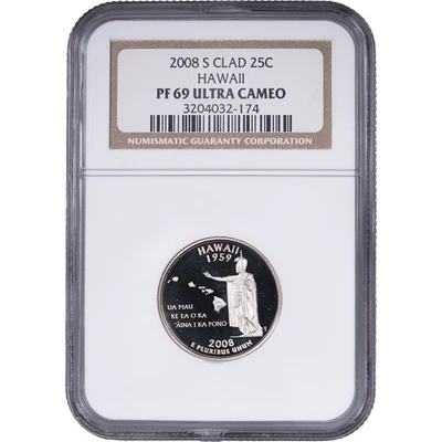 2008-S Clad Hawaii State Quarter - Proof ~ NGC PF 69 ULTRA CAMEO - Image 1 of 2
