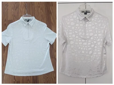 Jamie Sadock White Golf Top Funky Shimmer Embossed Print 1/4 Zip Size M Polo - Image 1 of 4