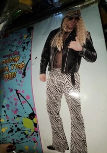 Guitar Rock Star Pants 80's Zebra Fancy Dress Halloween Adult Costume Accessory - Picture 1 of 2