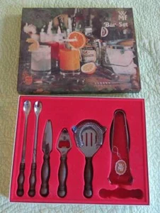 Vtg WMF 6 Piece BAR SET Tools Drink German Bottle Opener Spoon Tongs Box Retro - Picture 1 of 6