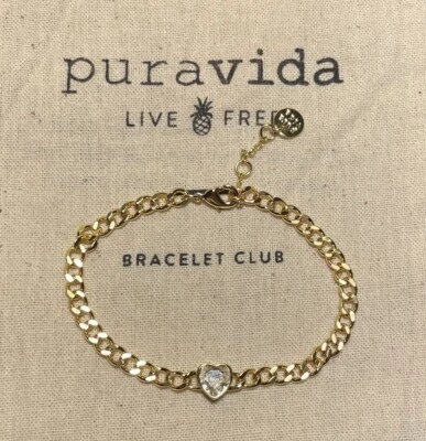 Pura Vida LOVE 💕 Yellow Gold Curb Chain Bracelet with Crystal Heart Charm🫶🏼🤩 - Image 1 of 2
