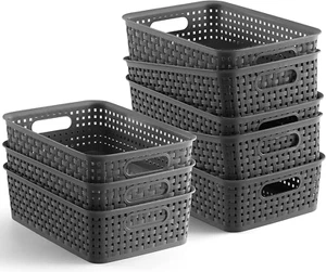 8 Plastic Storage Baskets Multi-Purpose Organizer Bins Stackable Organizers Gray - Picture 1 of 12