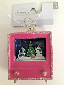Retro Pink TV Deer Fawn Christmas Ornament Target Wondershop Snowman Tree Gliter - Picture 1 of 5