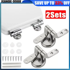 2Pcs Universal Stainless Steel Toilet Seat Hinges for Wood Seats Inc Fittings - Picture 1 of 14