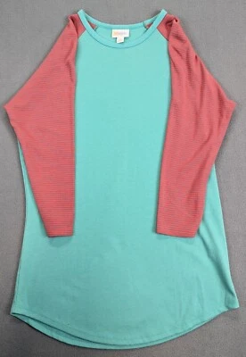 LulaRoe Randy Shirt Blue/Green With Bright Red Striped Sleeves Small Fit Sz 6-8 - Image 1 of 4