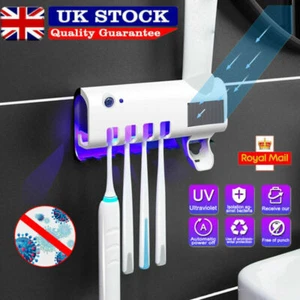 Automatic UV Light Toothbrush Sterilizer Wall Mount Toothpaste Dispenser Holders - Picture 1 of 12