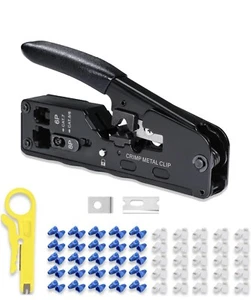 All-in-one RJ45 RJ12 Crimp Tool, 50pcs CAT6 Pass Through Connectors and Covers - Picture 1 of 6