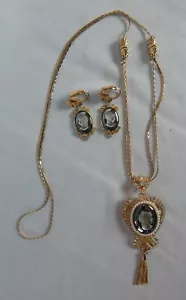 HÄMATIT KAMEE MONDSTEIN STRASS VINTAGE ANHÄNGER HALSKETTE BROSCHE & OHRRINGE - Bild 1 von 6