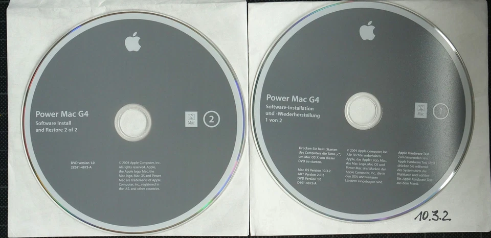 Apple System CD Install Power Mac G4 OS X 10.3.2, Disk 1+2, TOP - Bild 1 von 1