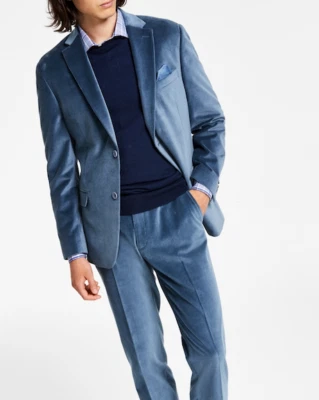 NWT ALFANI Slim Fit Velvet Cotton Blue Two Button Blazer Sz 42 Regular - Image 1 of 4