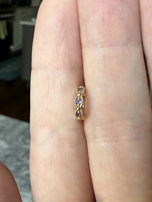 Aro de un solo clicker de oro amarillo sólido de 14 k con amatista genuina calibre 16 de 6 mm Foto 1 de 4