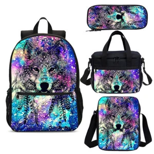 Lote de mochilas escolares aisladas Wolf Galaxy neón para niños bolsa de almuerzo bolsa tipo bolígrafo - Imagen 1 de 19