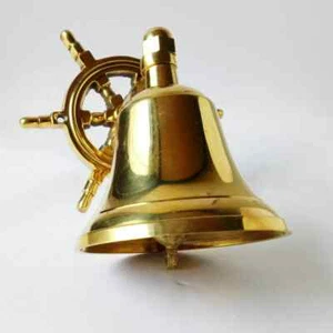 Brass Shiny Wheel Ship Bell/Nautical Marine Wall Hanging Door Bell Home Decor - Picture 1 of 6
