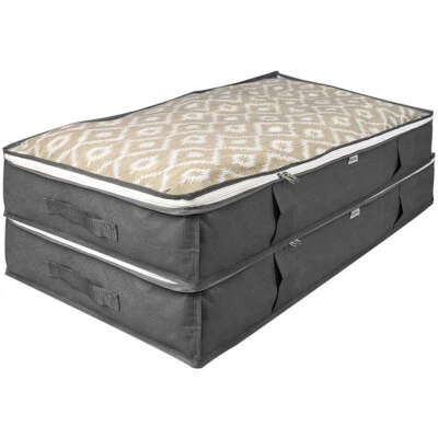 Pack of 2 Under Bed Storage Bags Duvet Pillow Clothes Organiser Space Saver Grey - Image 1 of 4