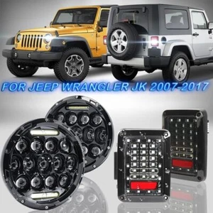7" LED Headlights Hi-Lo DRL+Tail Lights Brake Reverse for Jeep Wrangler JK 07-17 - Bild 1 von 12