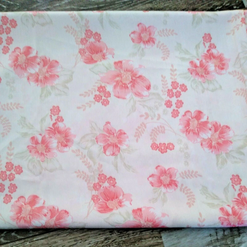 Lightweight Pink Floral Fabric Wild Rose Textured Cottage 57 x 36 Farmhouse  - Image 1 of 4
