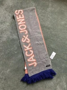 Bufanda gruesa de invierno Jack & Jones gris, naranja, blanco y azul para hombre nueva con etiquetas - Imagen 1 de 3