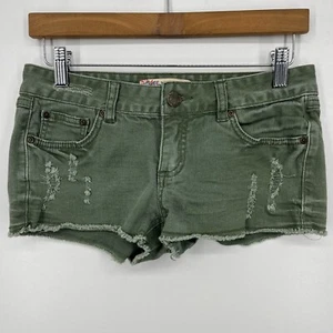 Wallflower Denim Shorts Women's S Green Low Rise Distressed Y2K Cotton Blend - Picture 1 of 9
