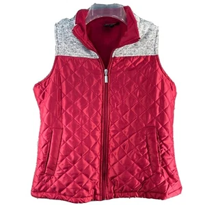 Jane Ashley Vest Women’s Medium Pink Gray Quilted Full Zip Fleece Lined Casual - Picture 1 of 13