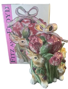 Fitz & Floyd 11” Ceramic Blackberry Rabbit Cookie Jar w/ Box Spring Easter NEW! - Picture 1 of 15