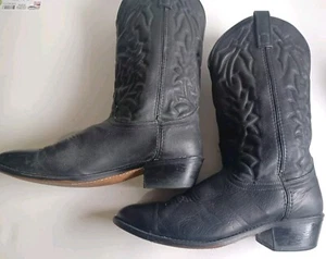 Men's Cowboy Boots SIZE 11 Vintage USA Black Embroidered Leather Mid Calf - Picture 1 of 8