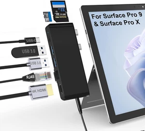Estación de Acoplamiento Surface Pro 9, Adaptador Hub Surface Pro 9 10 11 con LAN de 100 Mbps, - Imagen 1 de 11