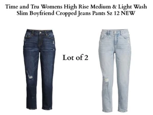 Time and Tru Women's High Rise Med Wash Slim Boyfriend Cropped Jeans SZ 16 Lot 2 - Picture 1 of 9