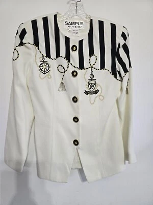 Blazer Chaqueta Marina Vintage Muestra Años 80 Borla Dorada Rayas Sin Marca Talla 8 Foto 1 de 4